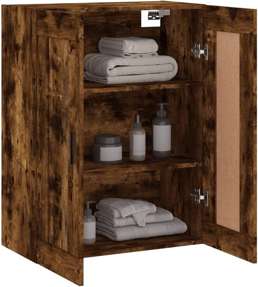 Wall Mounted Smoked Oak Cabinet with 3 Compartments - Space Saving