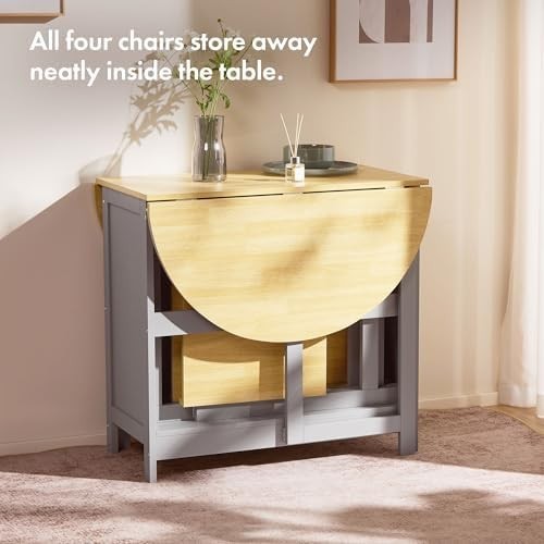 Foldable Dining Table & 4 Chairs 120cm Drop Leaf Grey Wood Set