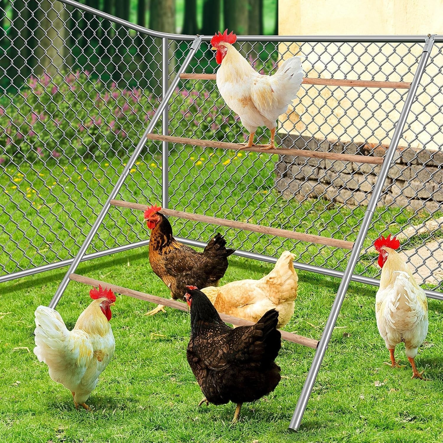 Chicken Roosting Ladder Perch 55.1x41.1in Wood Metal