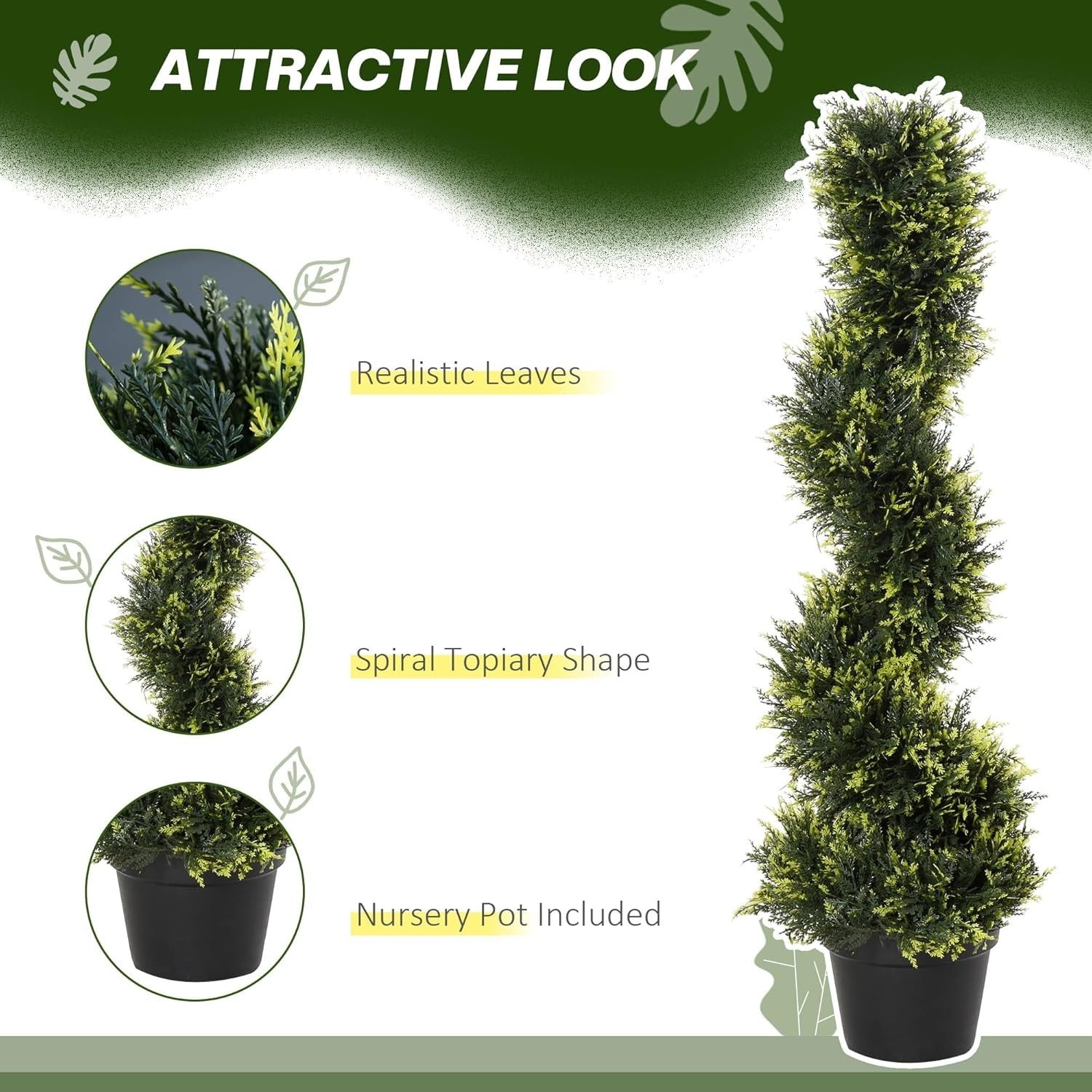 Set of 2 Artificial Spiral Trees 90cm Faux Green Potted Topiary Plant Home Decor