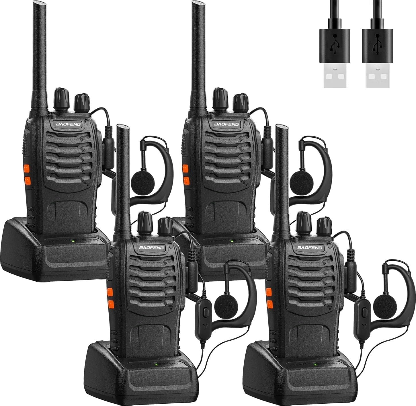 Long Range Walkie Talkies 4 Pack Rechargeable 2 Way Radios VOX USB Set