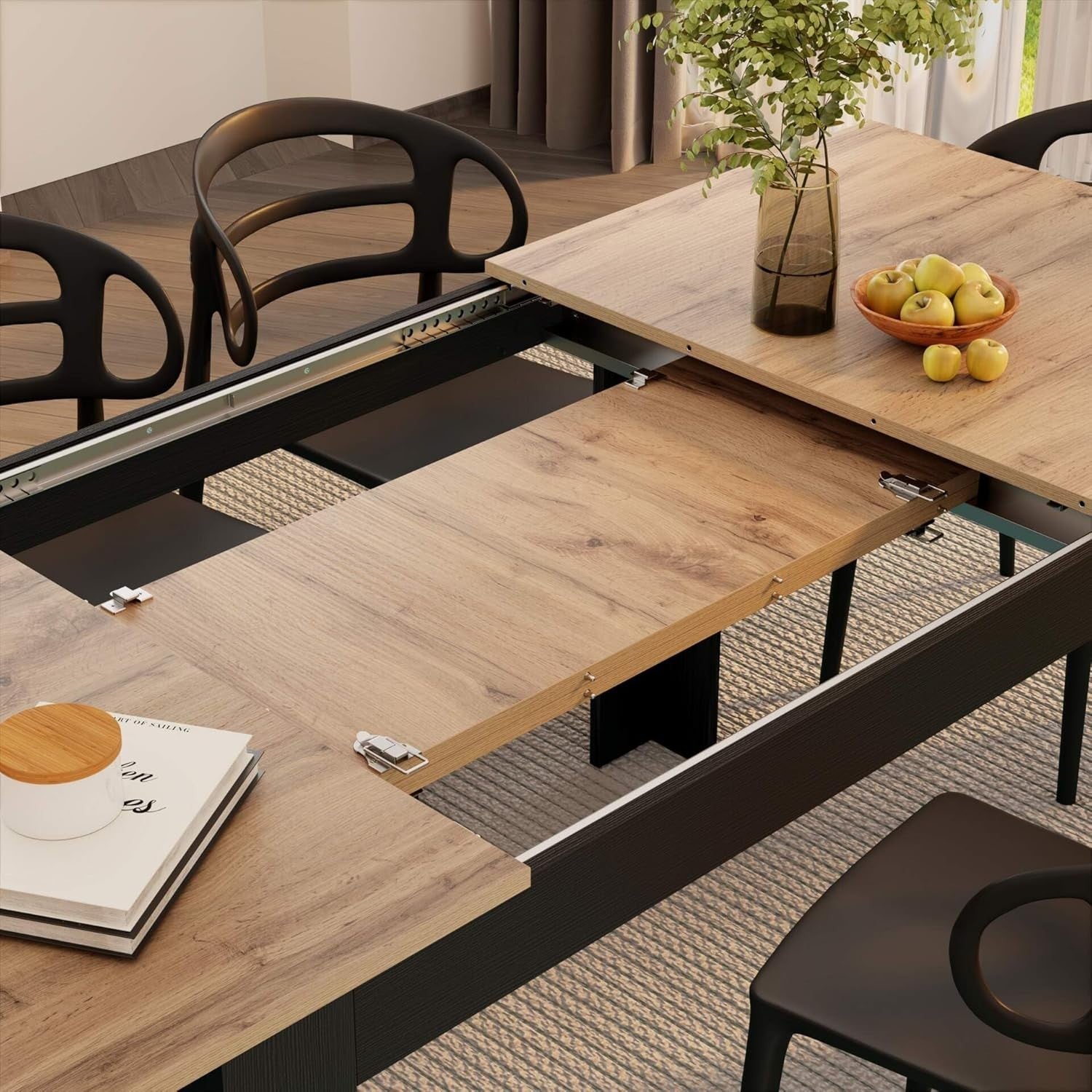 Modern Rustic Oak Dining Table – Extendable 140-220cm Space-Saving Wood