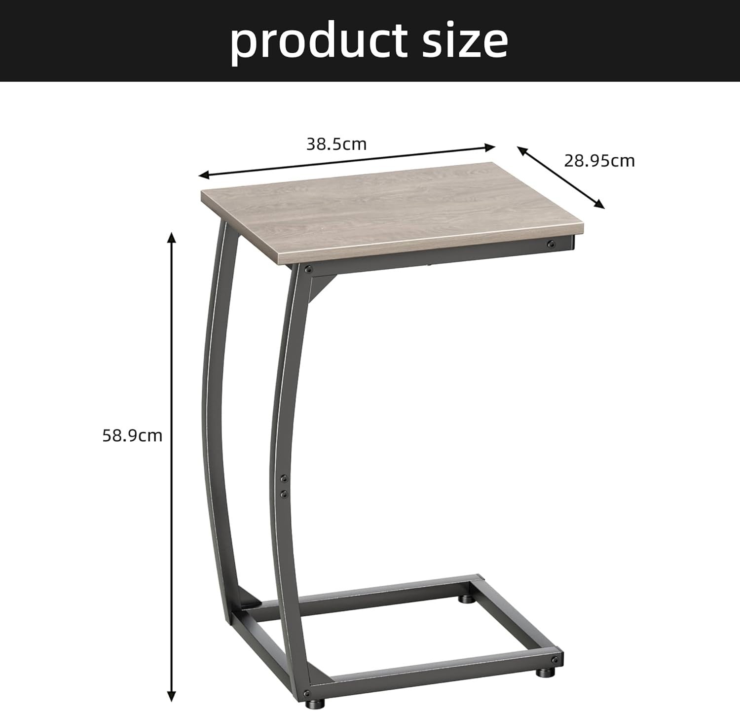 C Shaped Side Table Set of 2 Sofa TV Tray Tables Narrow Couch Snack Desk