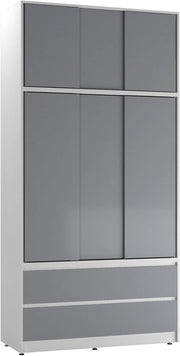Grey Door Sliding Wardrobe 240cm 6 Doors 4 Drawers Spacious Bedroom Closet