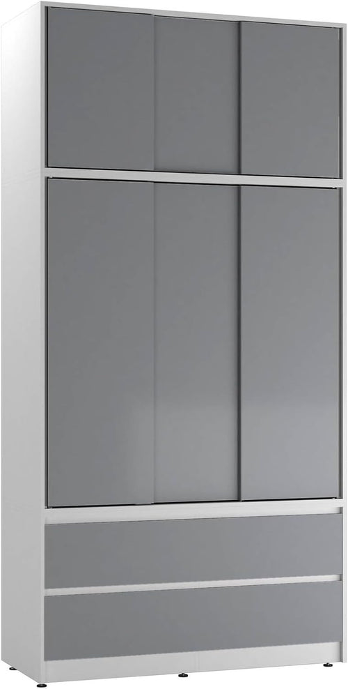 Grey Door Sliding Wardrobe 240cm 6 Doors 4 Drawers Spacious Bedroom Closet