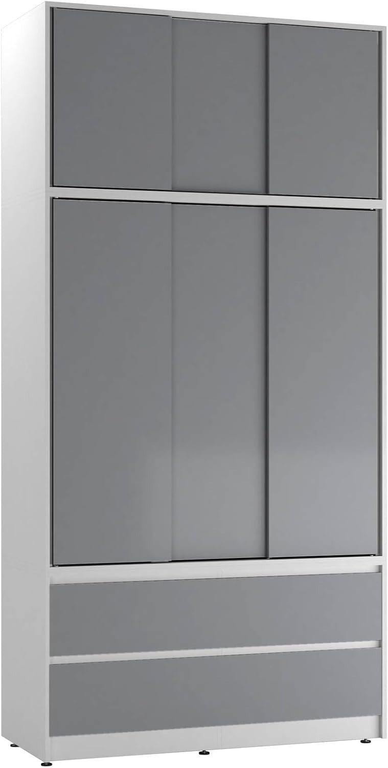 Grey Door Sliding Wardrobe 240cm 6 Doors 4 Drawers Spacious Bedroom Closet
