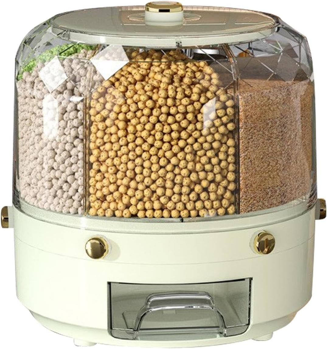 6 Grid 360° Rotating Rice Dispenser Airtight Grain Bin
