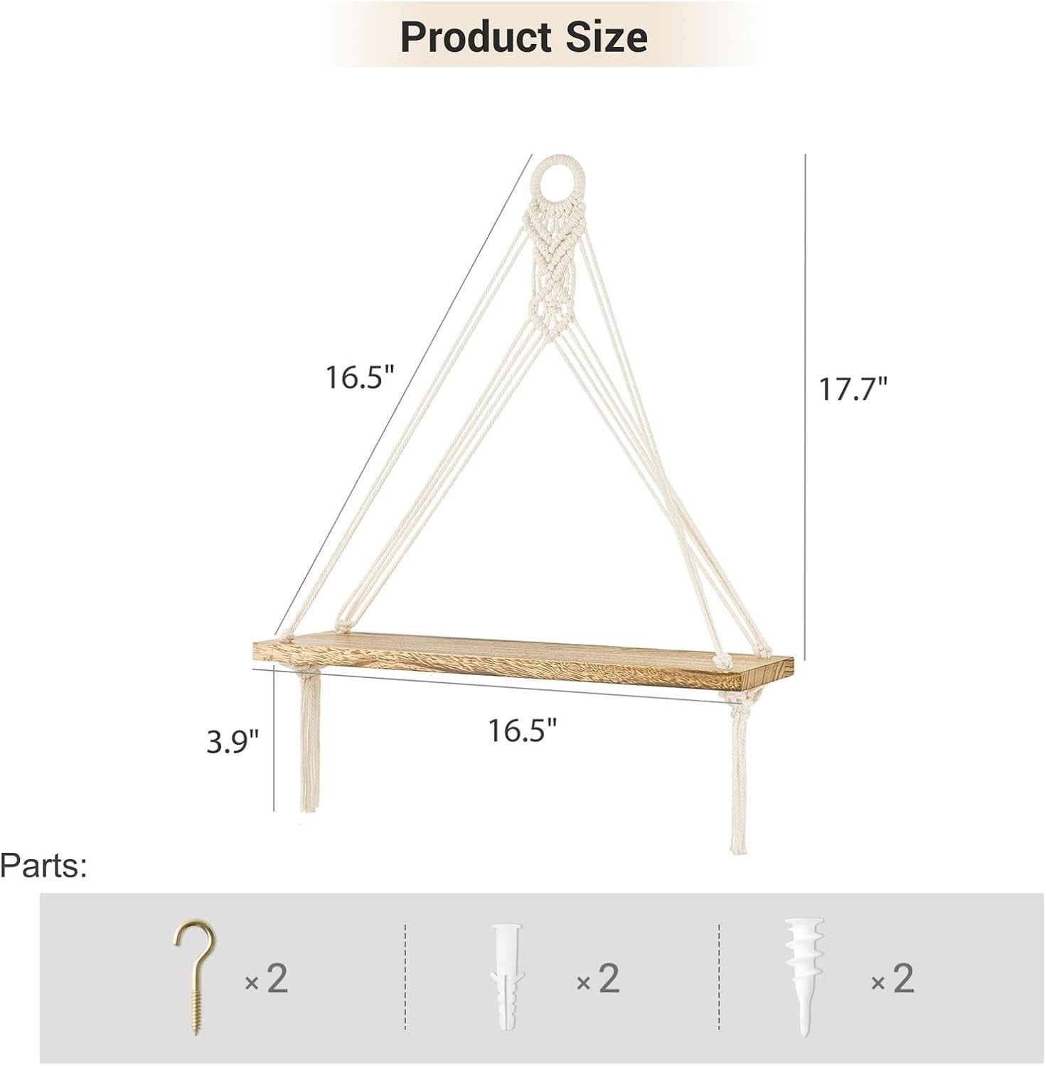 Boho Macrame Hanging Shelves Set of 2 Wood Floating Wall Decor