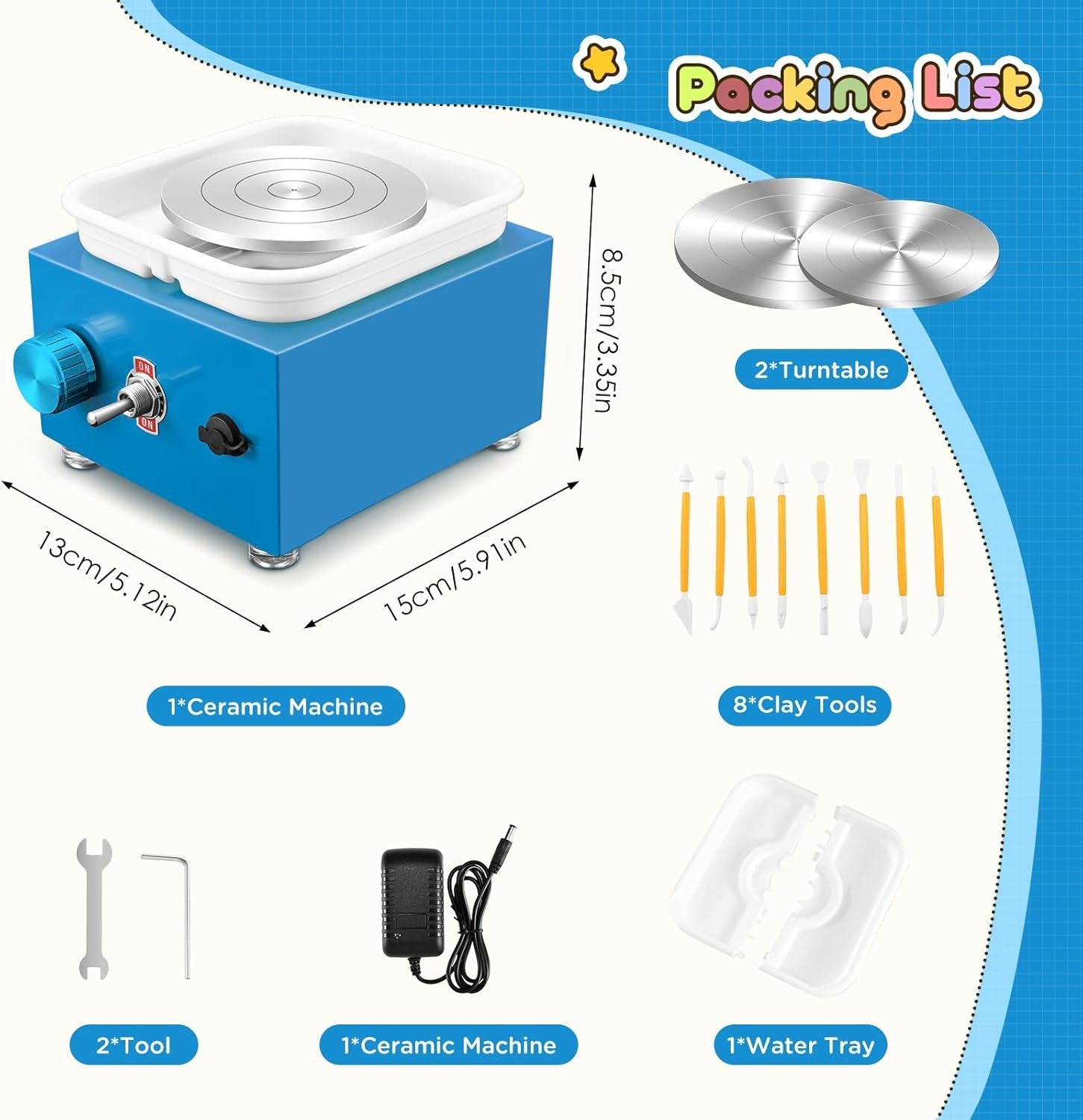 Mini Electric Pottery Wheel 2000RPM Adjustable Speed Kids DIY Ceramic