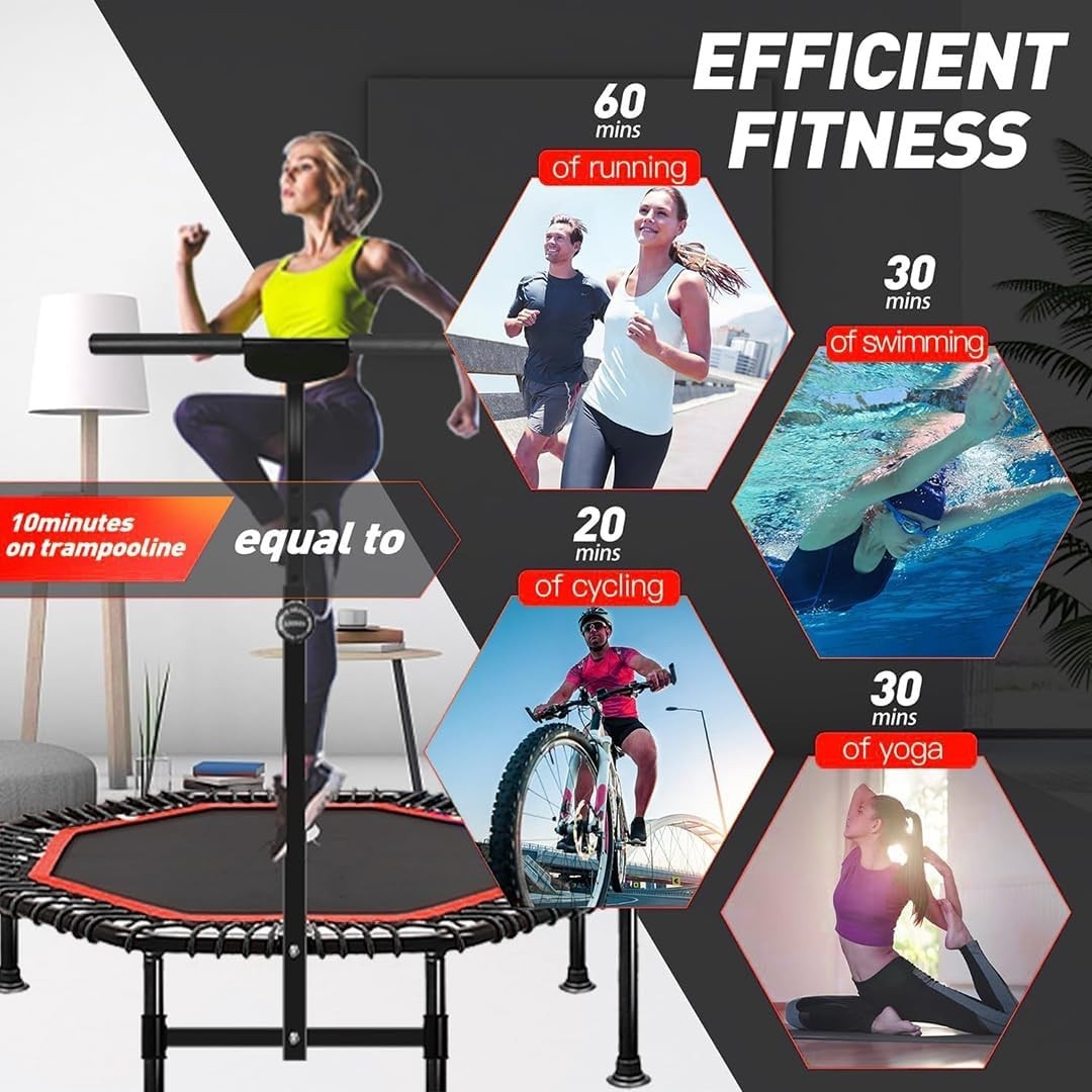 45” Fitness Rebounder Trampoline Adult Indoor Outdoor w Adjustable Handle