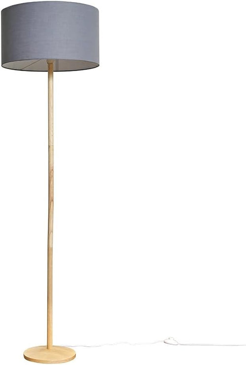 Natural Wood Floor Lamp Dark Grey Shade Modern Standing Light Living Room