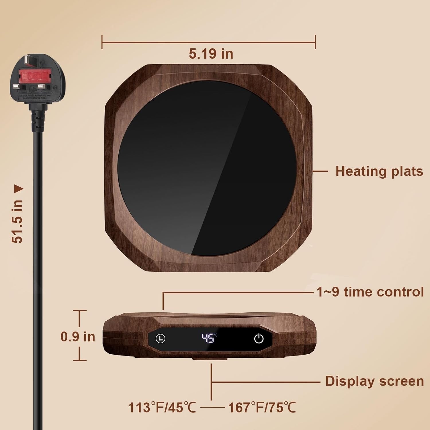 Coffee Mug Warmer 3 Temp 1-9H Timer Desk Cup Heater