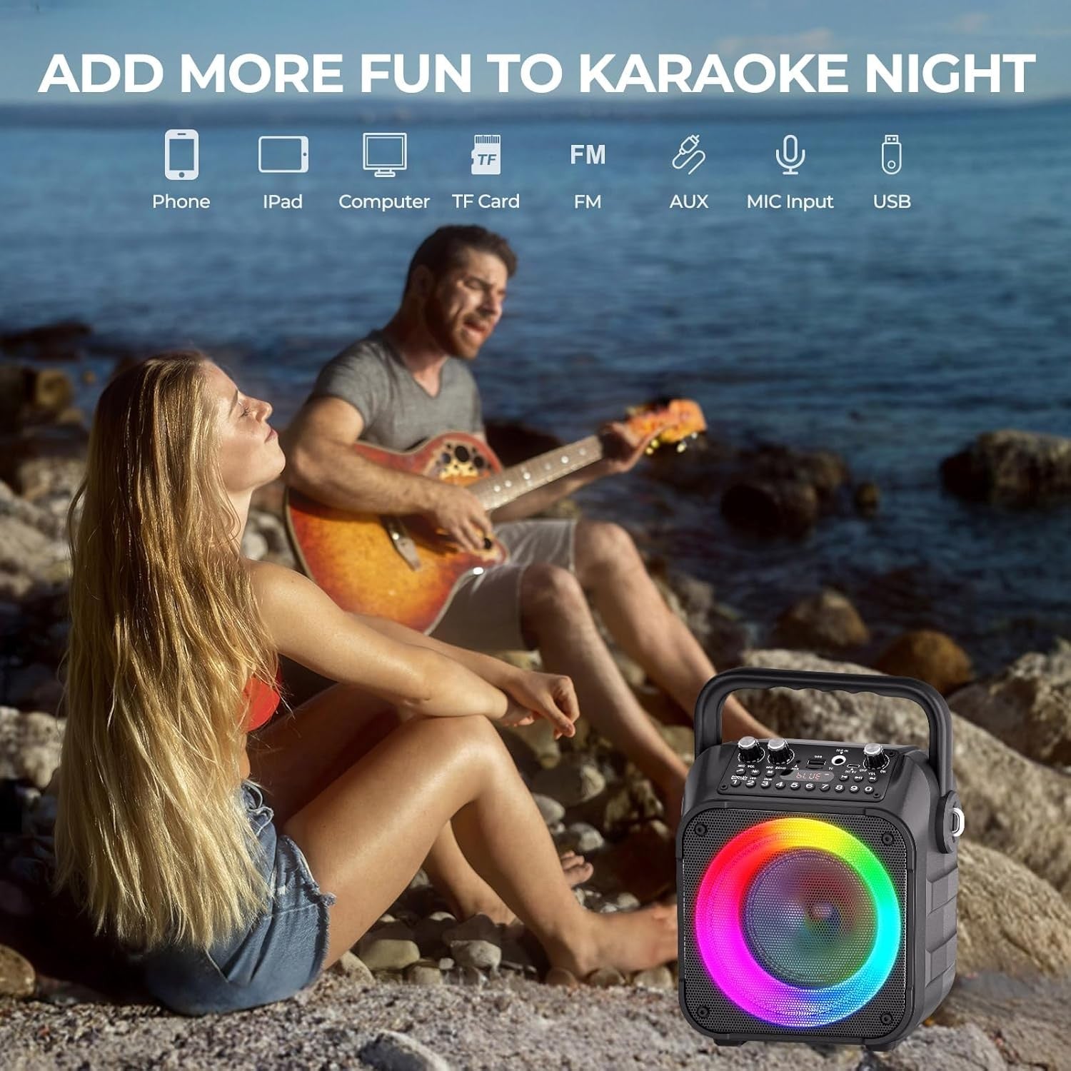Karaoke Machine with 2 Wireless Mics Bluetooth PA Speaker