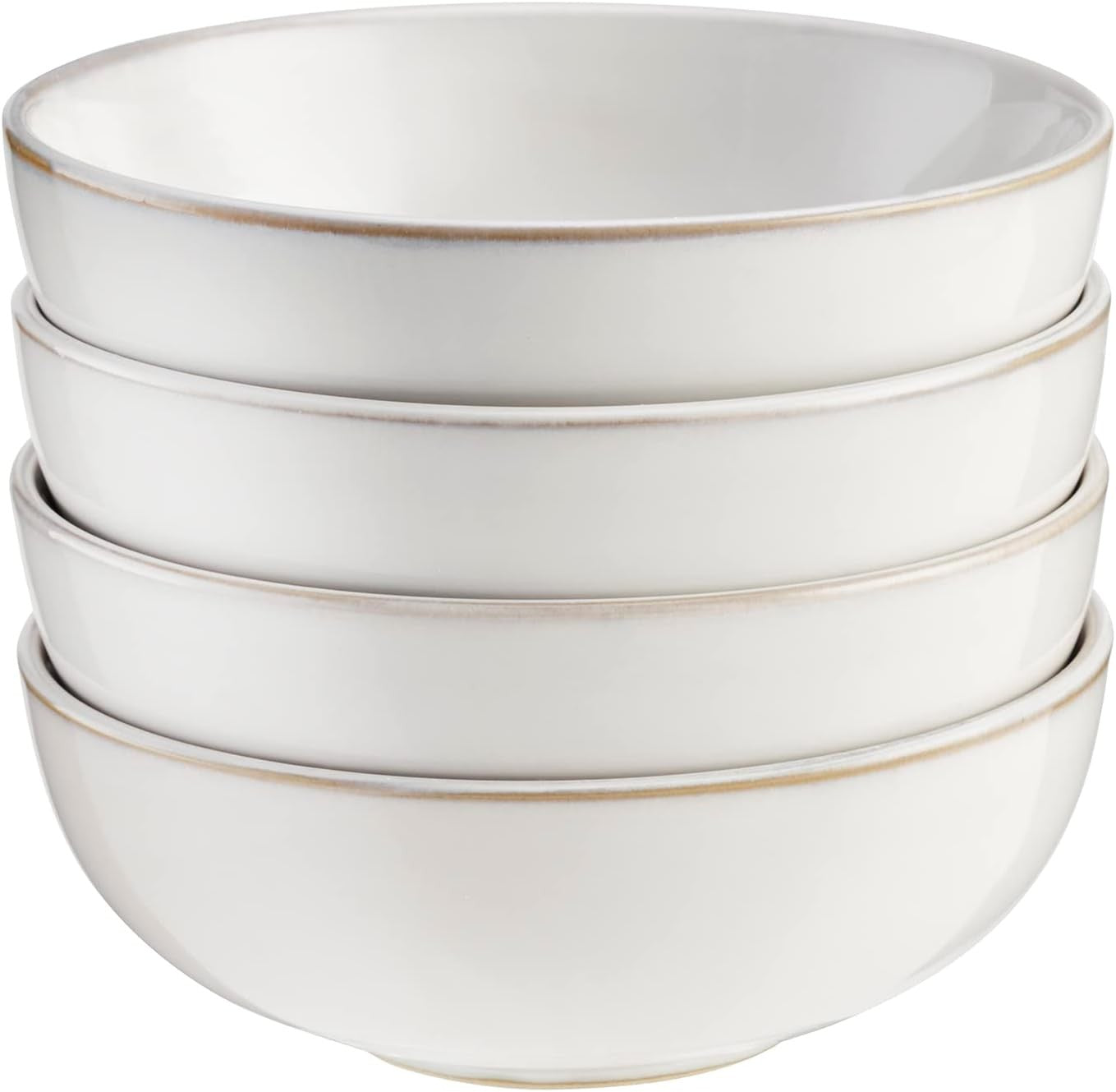 4pc Stoneware Cereal Bowls White Nordic Reactive Glaze Microwave Dishwasher