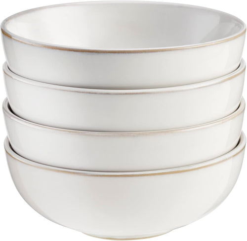 4pc Stoneware Cereal Bowls White Nordic Reactive Glaze Microwave Dishwasher
