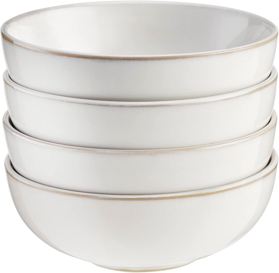4pc Stoneware Cereal Bowls White Nordic Reactive Glaze Microwave Dishwasher