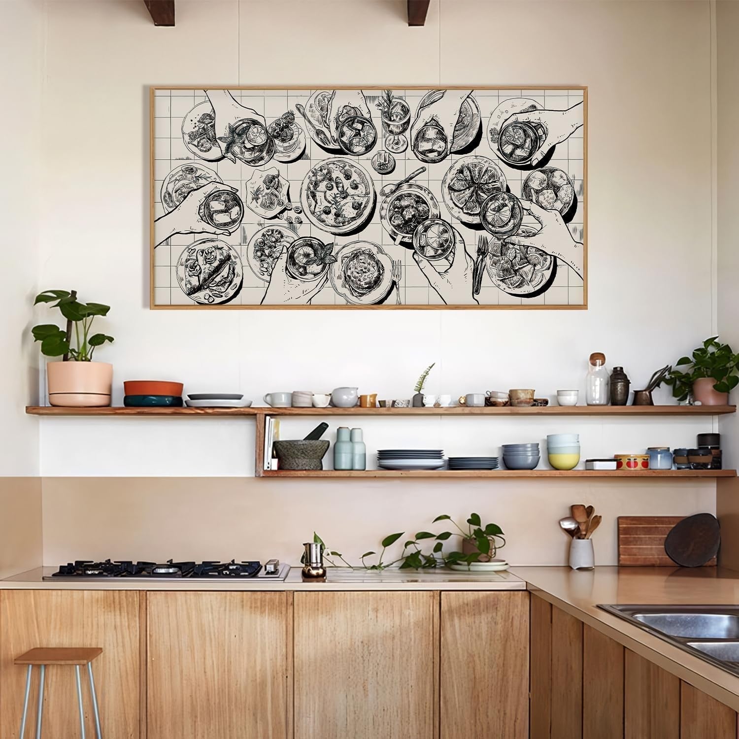 Black White Food Sketch Canvas Wall Art Retro Kitchen Dining Room Print 20x40