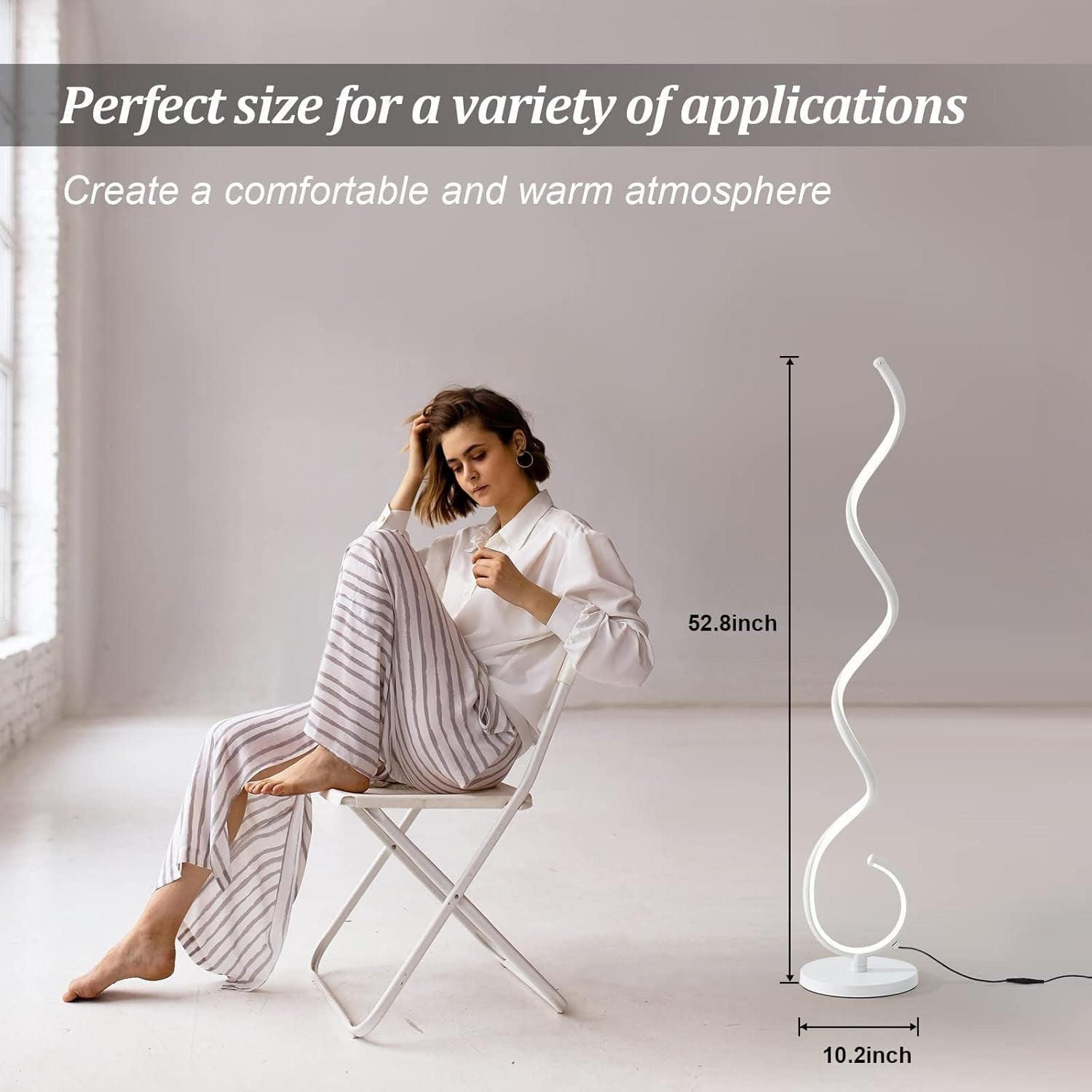 Modern Spiral LED Floor Lamp 150cm Dimmable 3-Color Remote Control