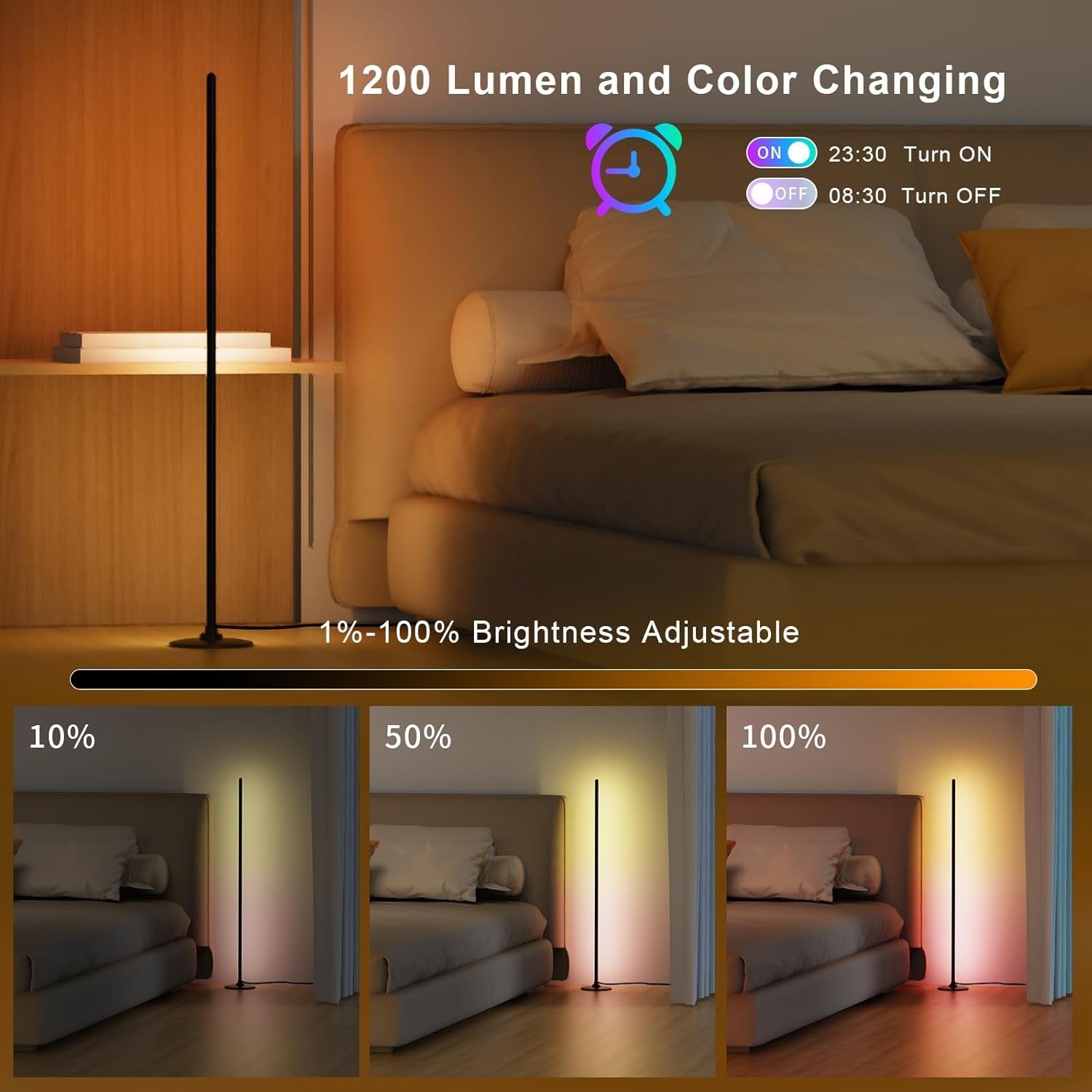 Smart RGB Corner Floor Lamp Alexa App Music Sync Dimmable LED Light