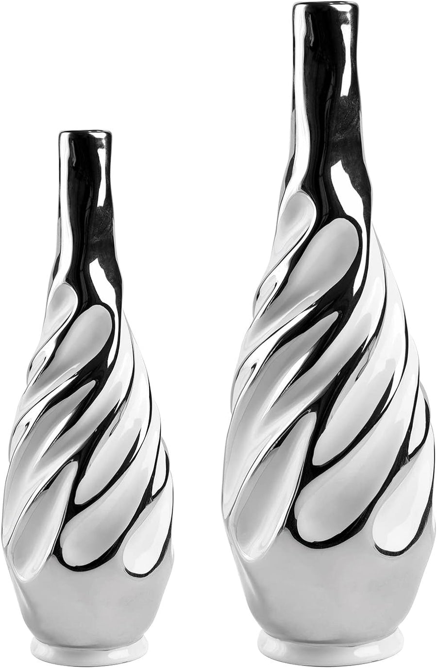 Silver Ceramic Vase Set 2 Modern Pampas Grass Table Living Room Decor