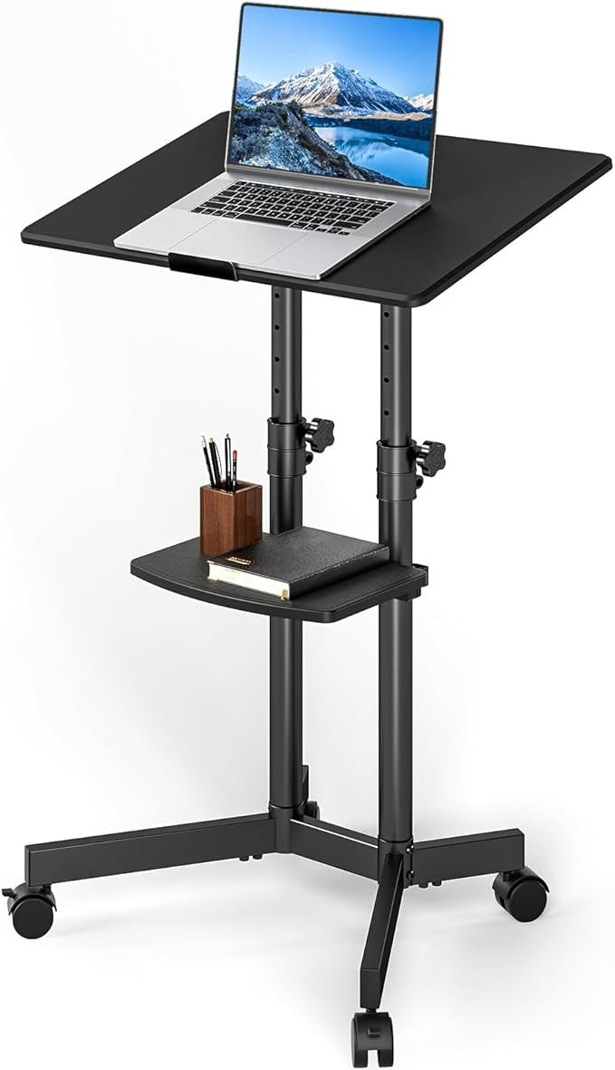 Standing Desk Laptop Table Adjustable Height with Wheels 60x40cm Tilt Top