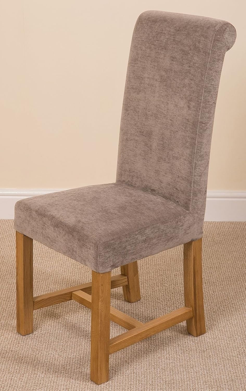 Solid Oak 4-Seater Dining Table Set with Grey Upholstered Chairs, 125x80cm