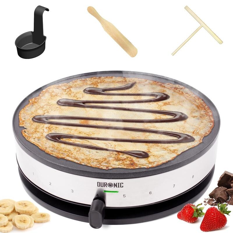 Duronic 1300W Crepe Maker PM131 Non-Stick Pancake Griddle Hot Plate + Utensils