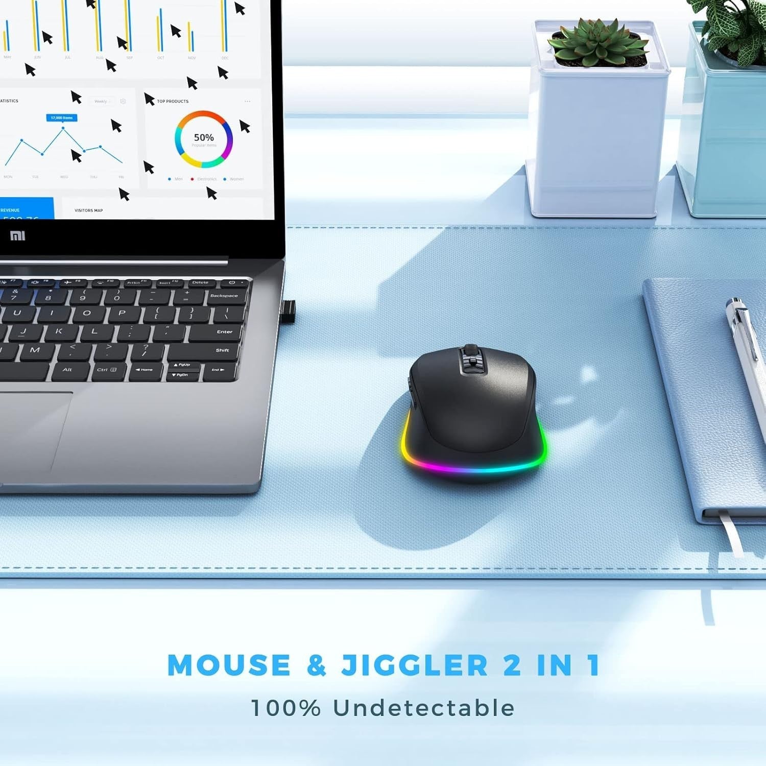 RGB Wireless Mouse Rechargeable Silent USB with Jiggler Mode