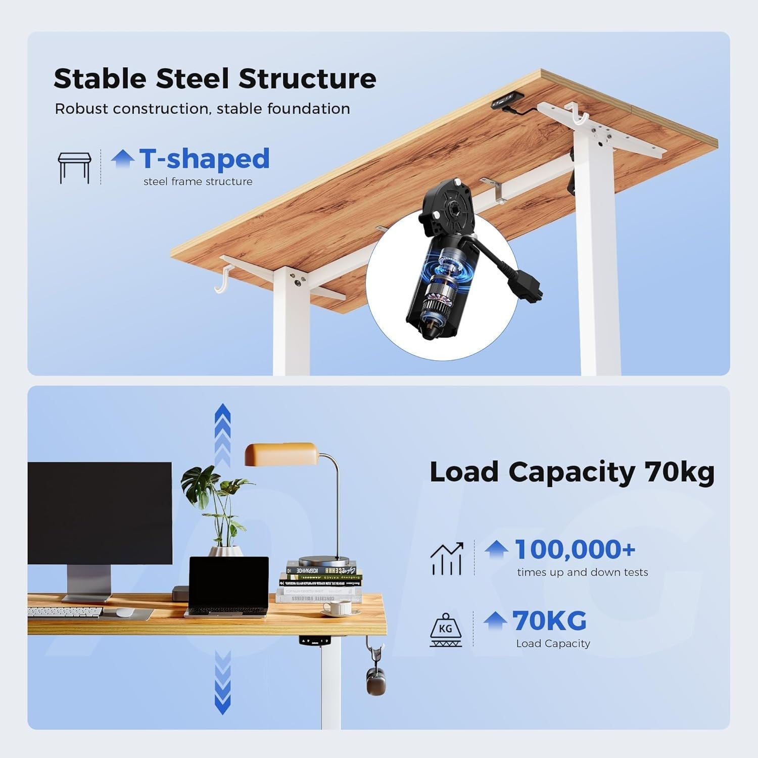 Electric Standing Desk 100x60cm Adjustable Sit Stand Brown Table with Memory