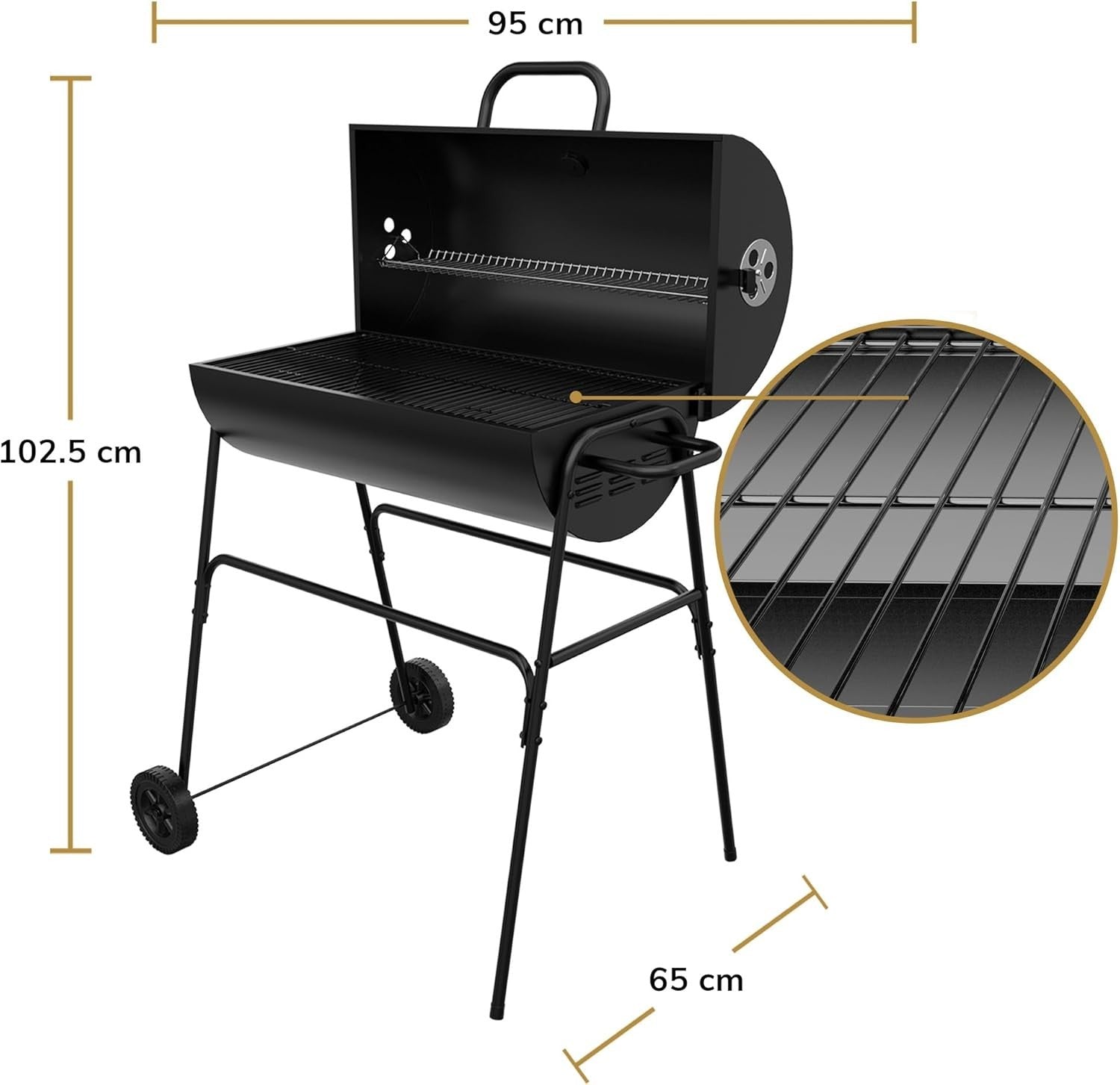 XL Barrel Charcoal BBQ Grill | Large Outdoor Smoker | Built-In Thermometer