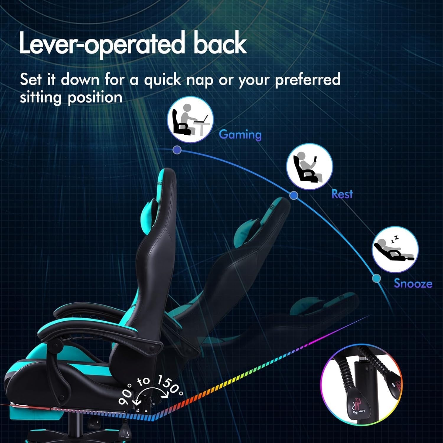 Cyan Gaming Chair XL Massage Lumbar Footrest Ergonomic High Back PU Leather