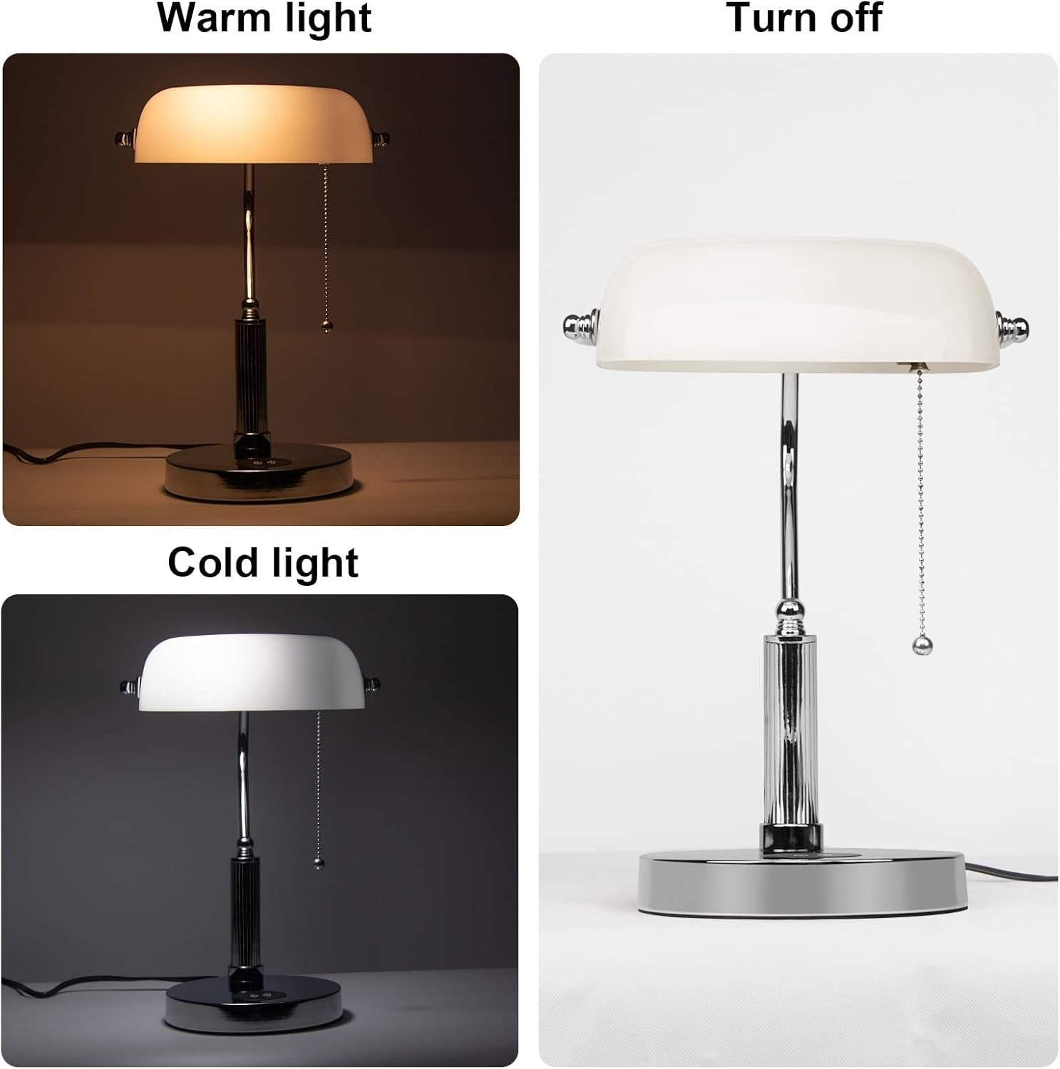 White Glass Desk Lamp with Wireless Charger & USB Port, Study Room Light