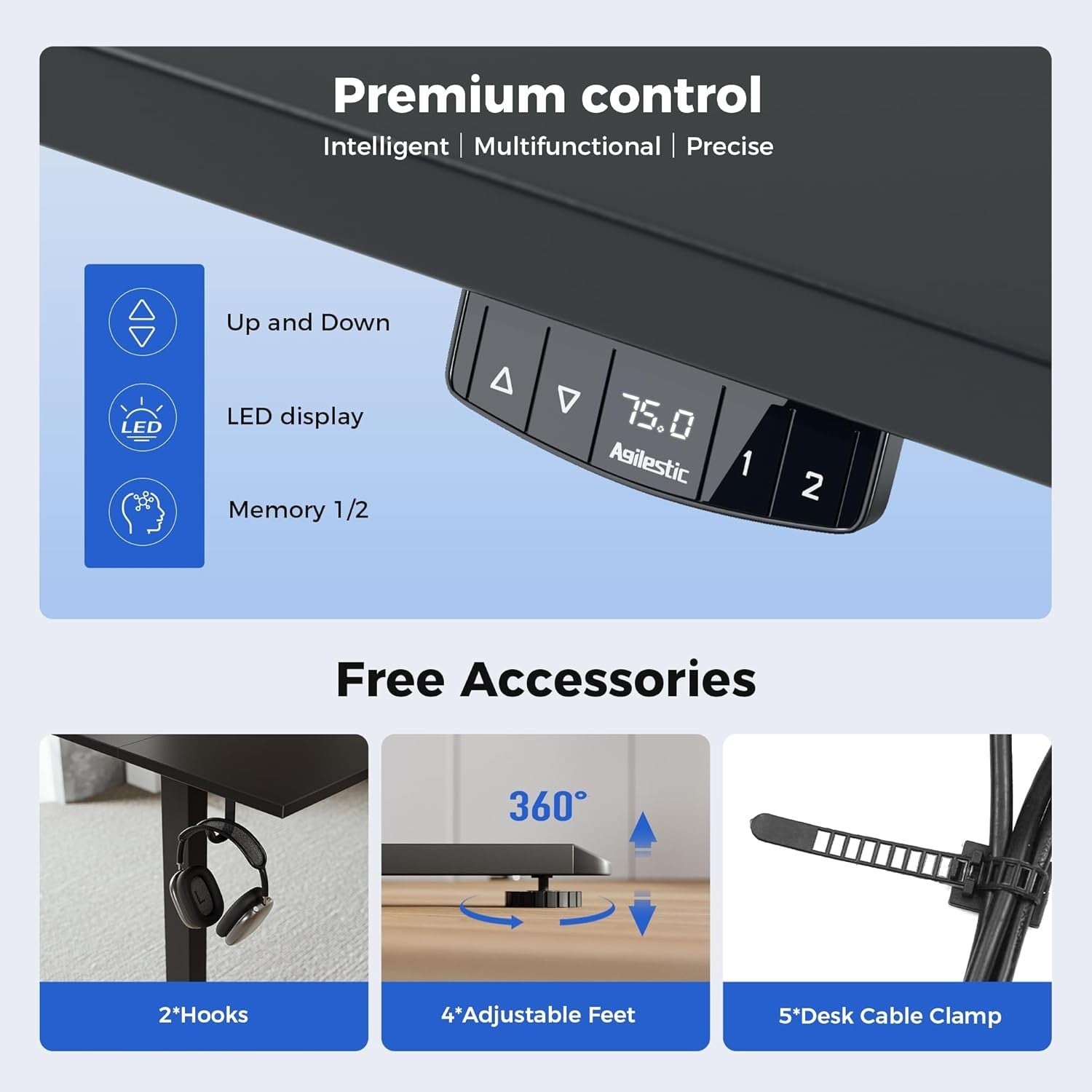 Electric Standing Desk 100x60cm Adjustable Sit and Stand Table with Memory
