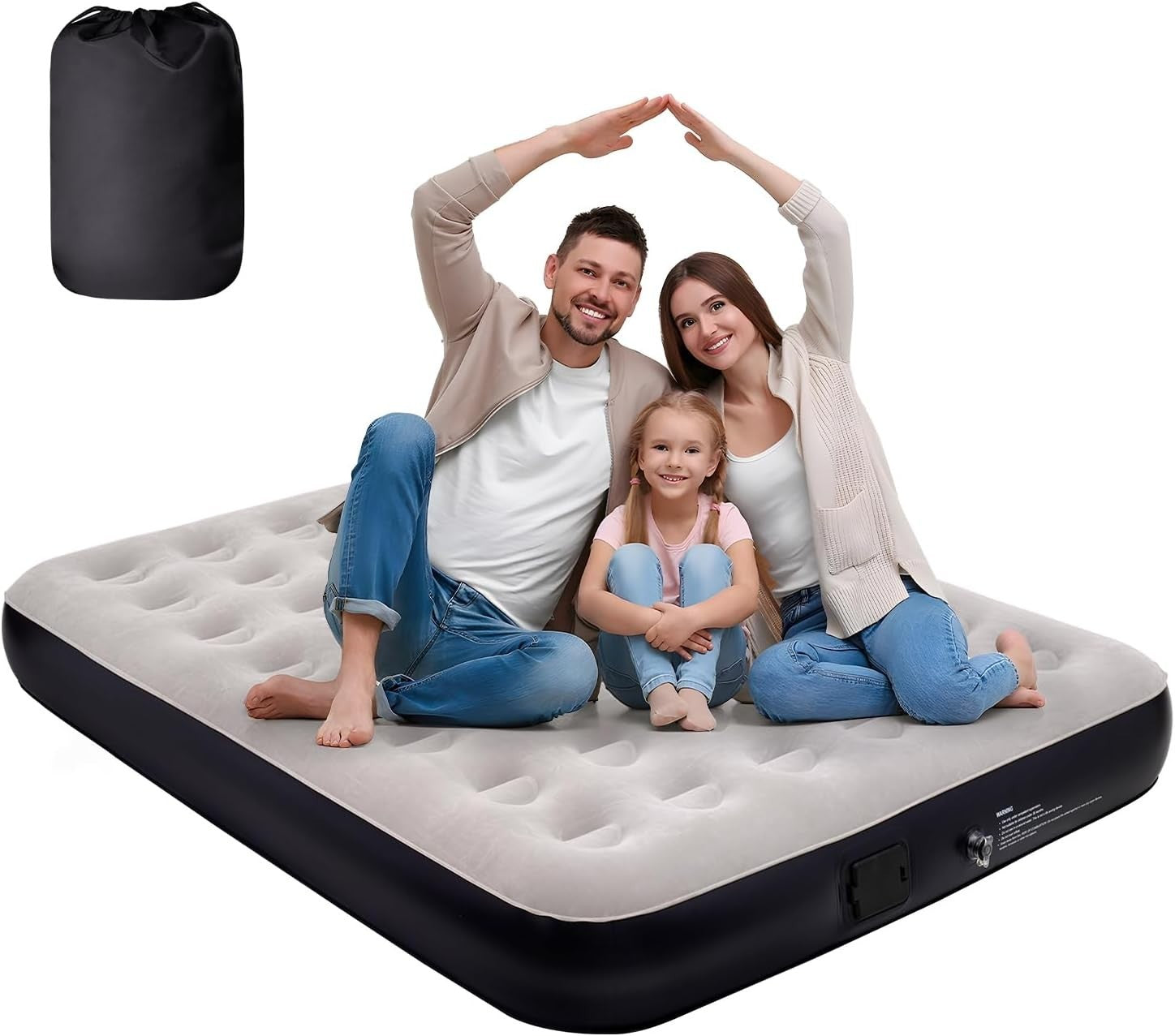 Double Air Mattress Electric Built-In Pump Quick Inflate 198x152x25cm