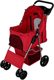 Red Pet Stroller Pushchair Foldable Dog Cat Pram 15kg with Brakes