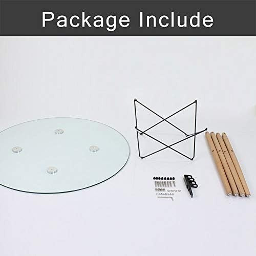 Round Glass Dining Table 90cm Tempered Top Wooden Legs Retro Kitchen Modern