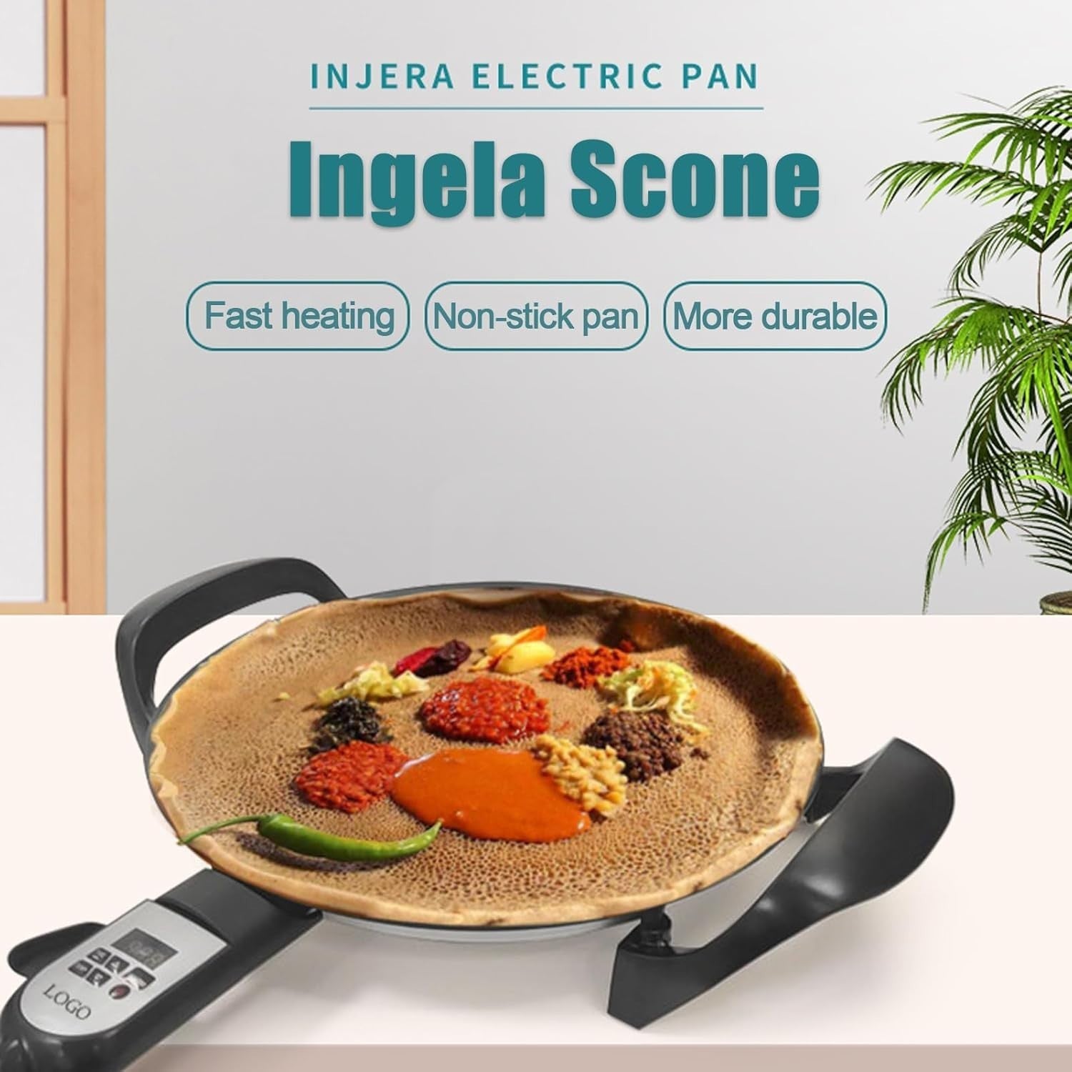 40cm Electric Griddle Non-Stick Crepe & Roti Maker | Digital Heat Control 1700W