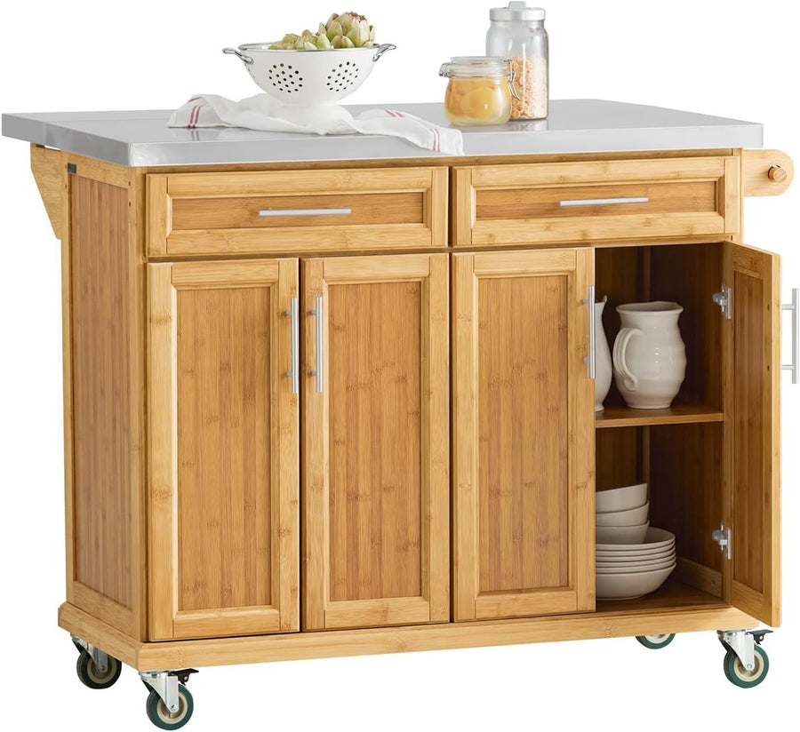 Kitchen Island on Wheels Extendable Worktop Drawers