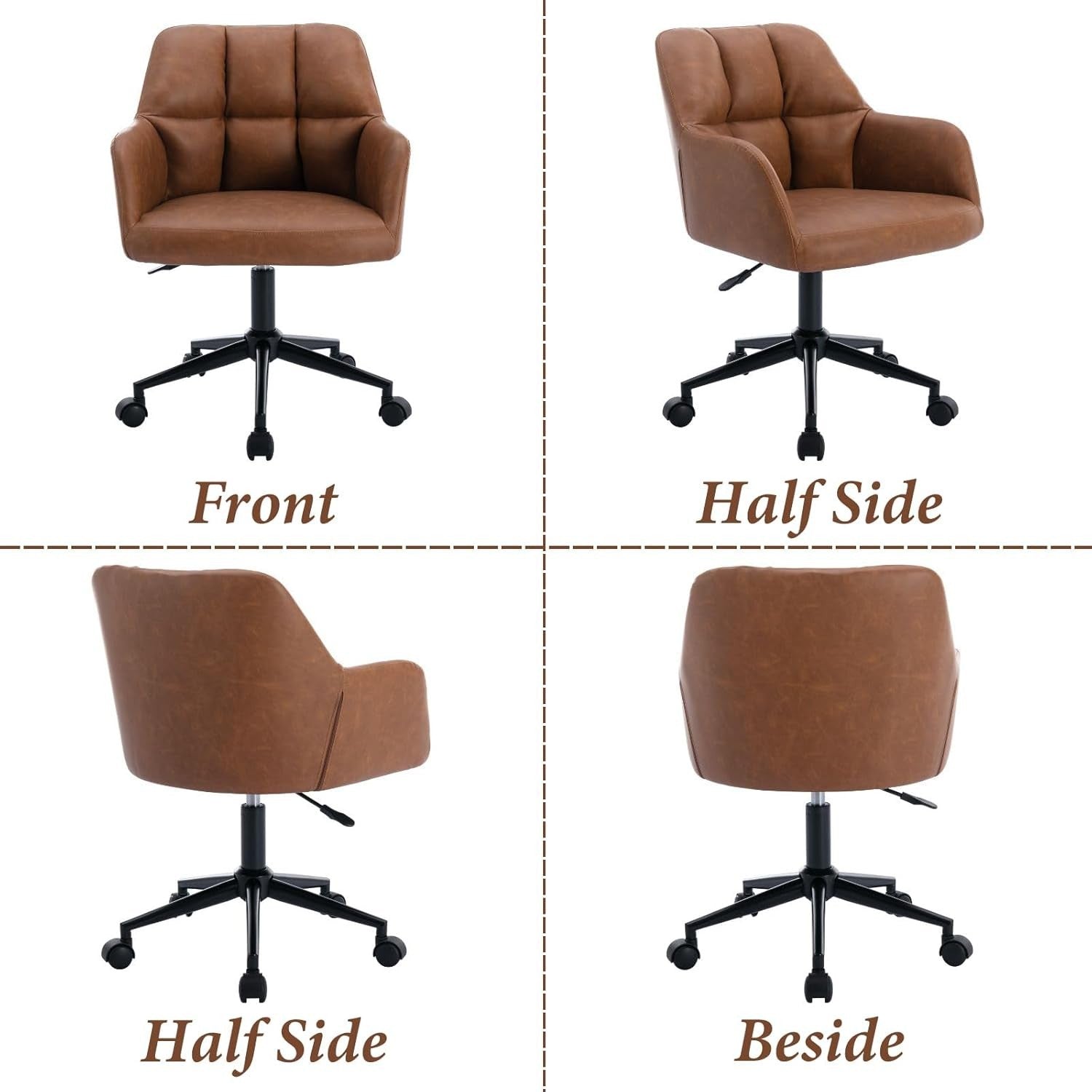 Faux Leather Office Chair Brown Swivel Desk Seat Height Adjustable Metal Base