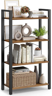 4-Tier Industrial Bookshelf Rustic Storage Unit Metal Wood Display Rack