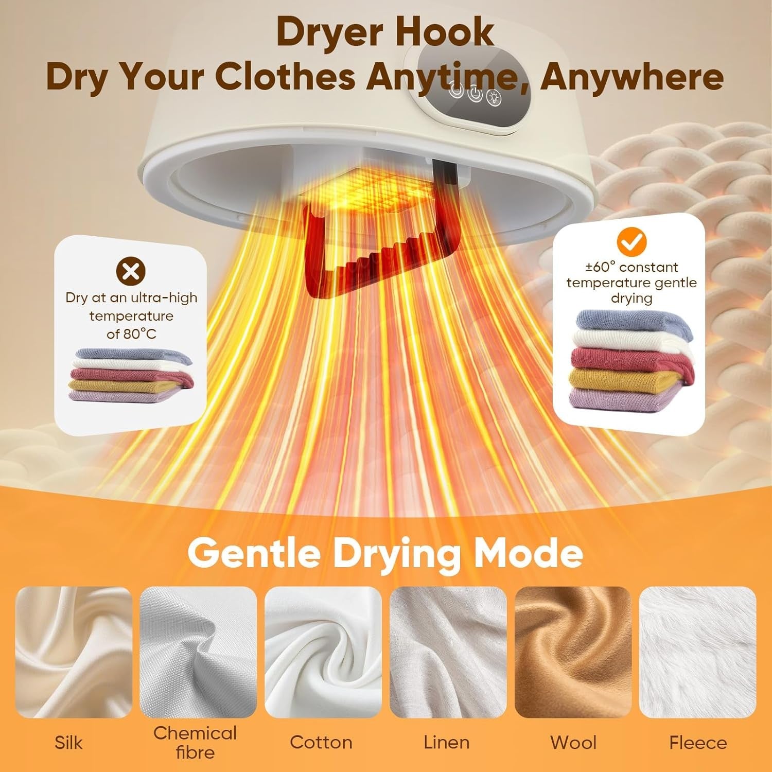 600W Portable Electric Clothes Dryer UV Heated Airer Hanging Mini Indoor