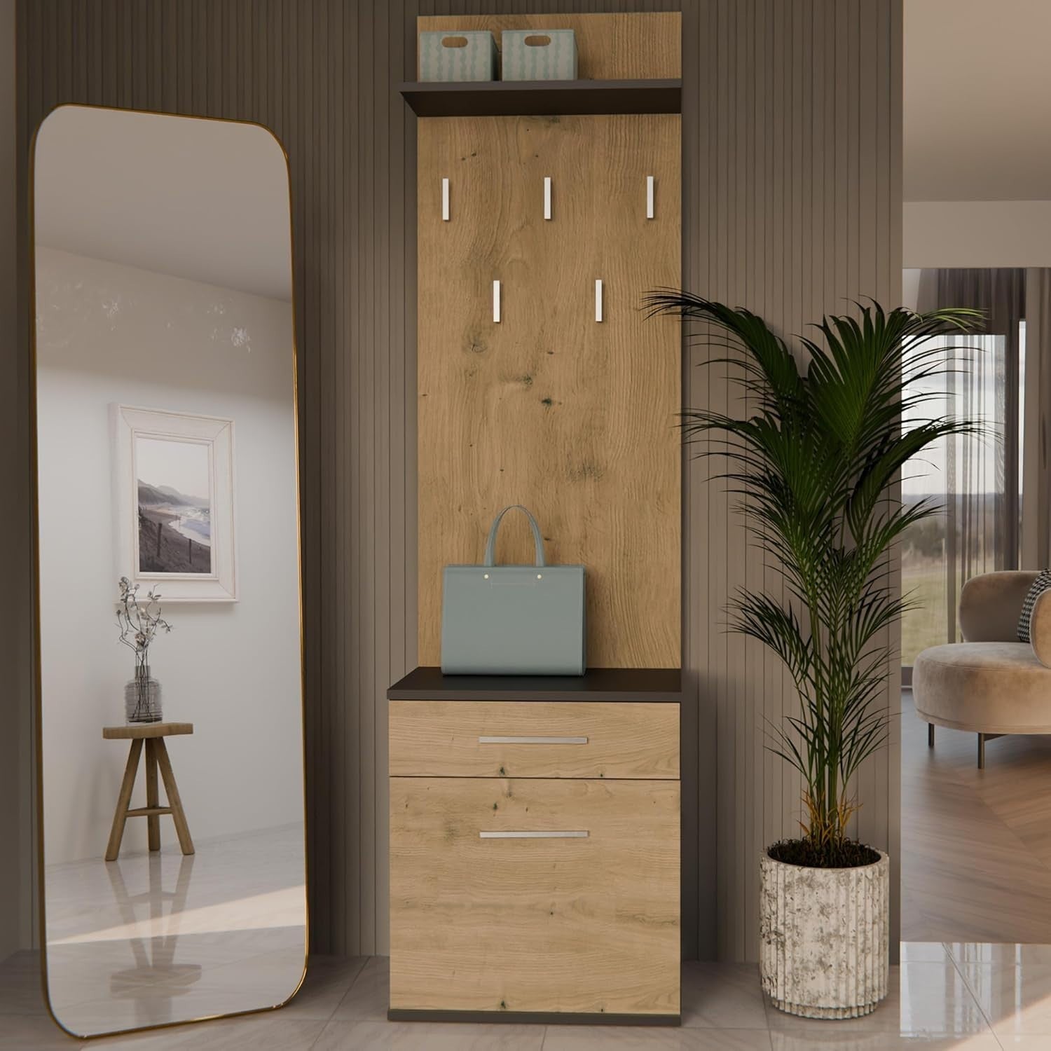 Modern Double Wardrobe with Drawers, Hooks & Shoe Storage 180x50x35cm