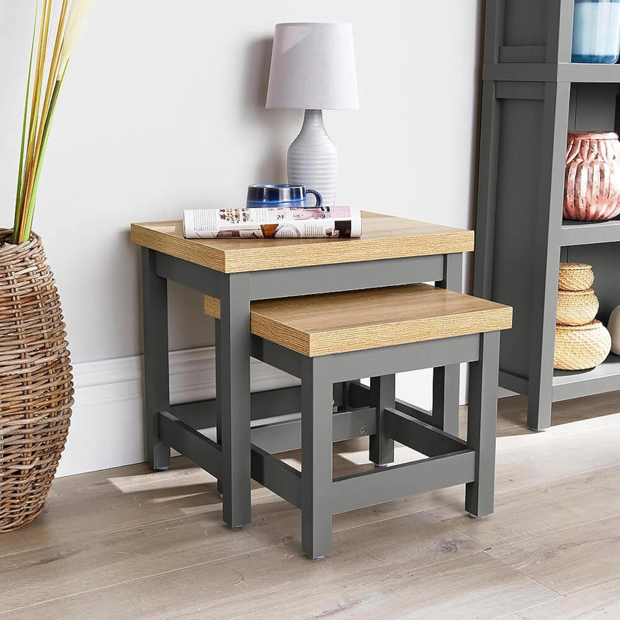 Contemporary Nesting Coffee Tables Set of 2 Dark Grey Space-Saving Sofa Side