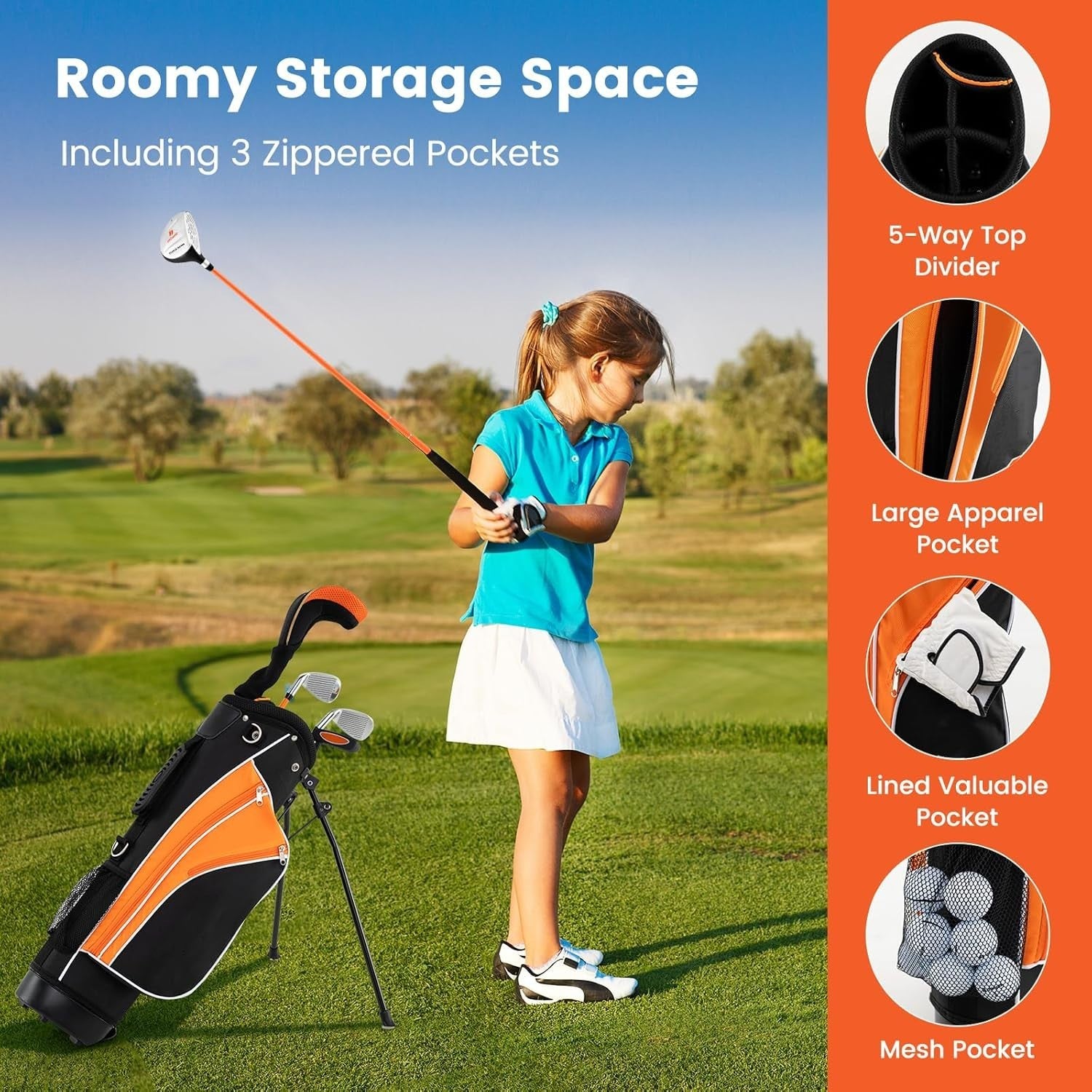 Junior Golf Club Set Right Hand Fairway Irons Putter Stand Bag Kids