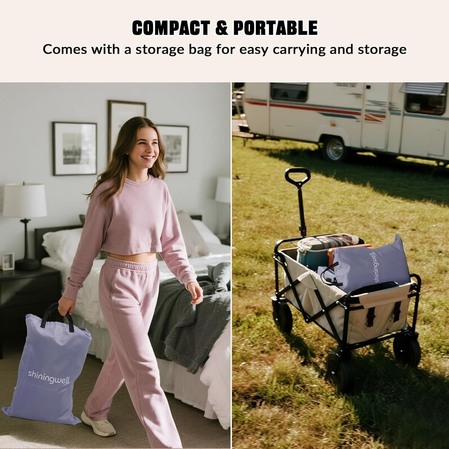 Double Air Mattress with Built-In Pump, Flocked Surface & Carry Bag