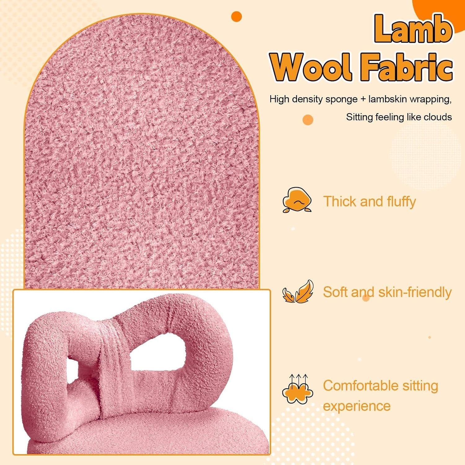 Pink Bowknot Vanity Chair Faux Wool Makeup Stool Adjustable Feet Modern