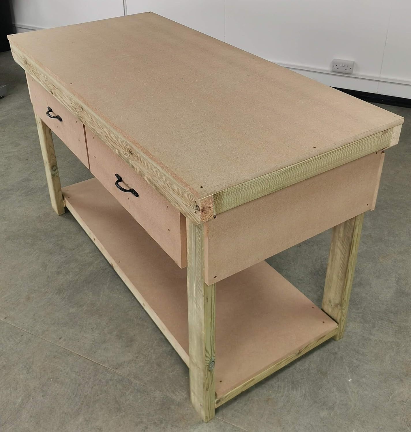 Heavy Duty Wooden Workbench 4ft MDF Top 2 Drawers Garage Industrial Table