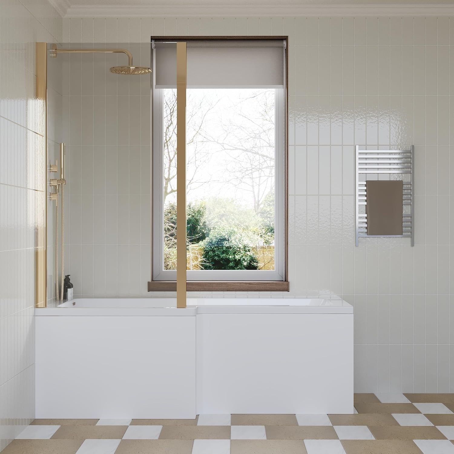 1700x850mm Right-Hand L-Shaped Shower Bath Set | Acrylic Soaking Bath