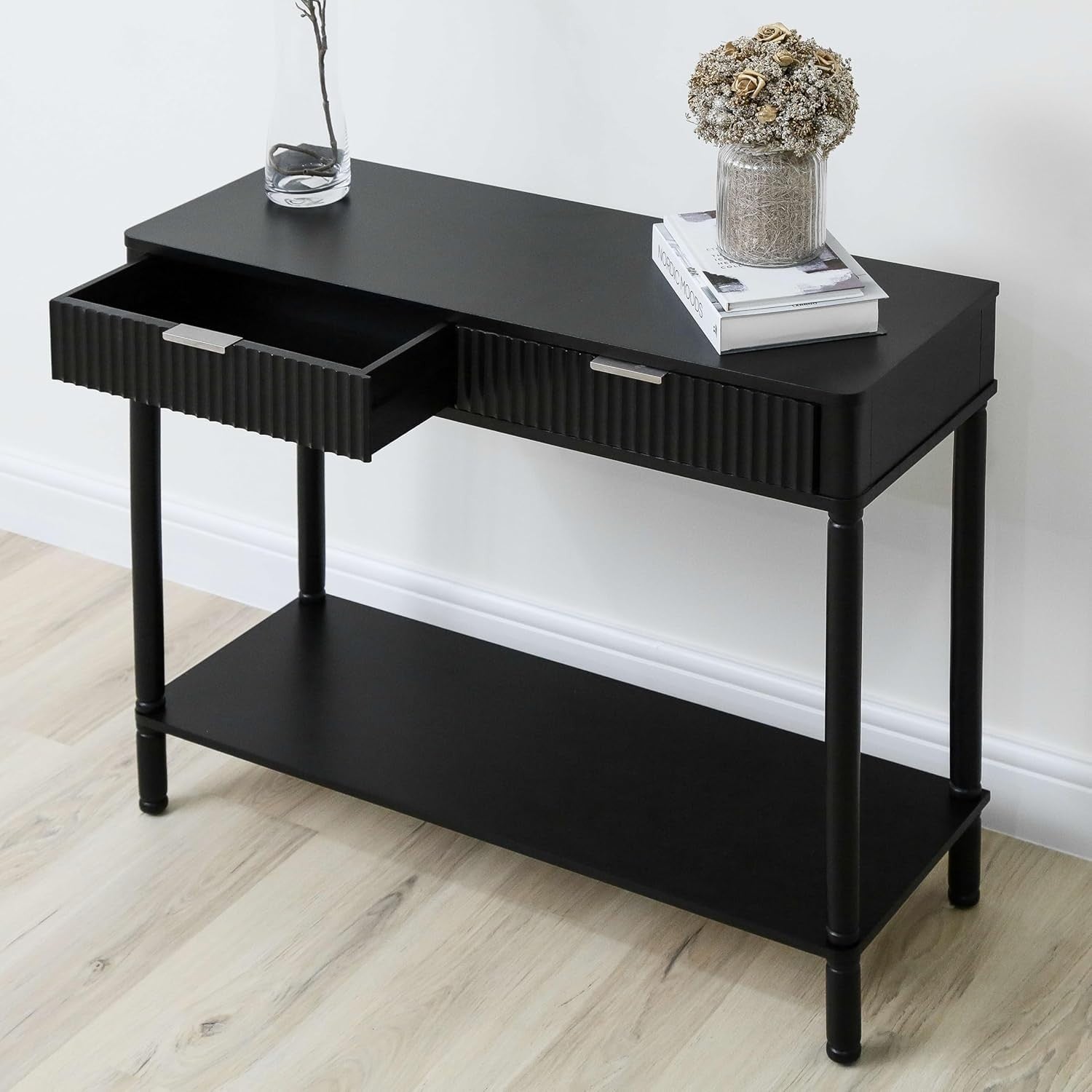 Slim Console Table with 2 Drawers & Storage Shelf – 75H x 90W x 32D cm