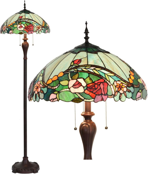 Stained Glass Tiffany Floor Lamp with 3 Lights, 65" Tall, Adjustable